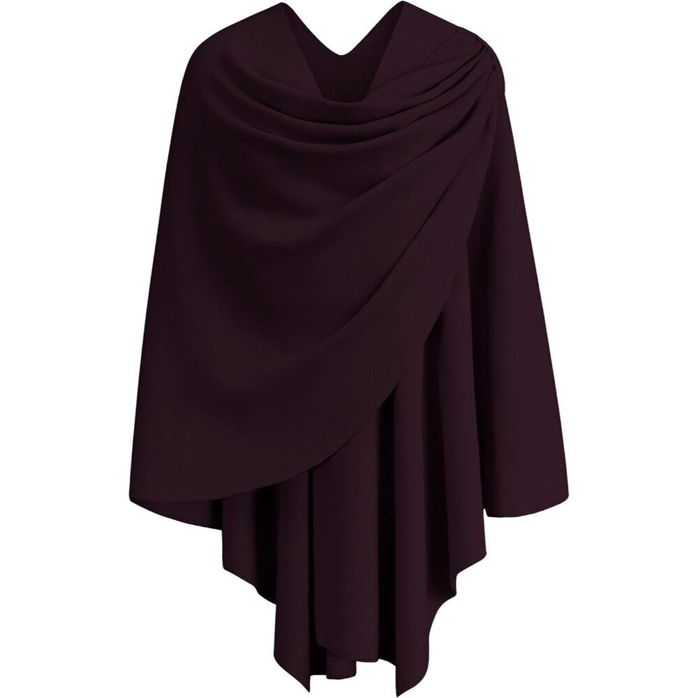 Women's 1-burgundy Cross Front Poncho Sweater Wrap Knitted Elegant Shawls Cape